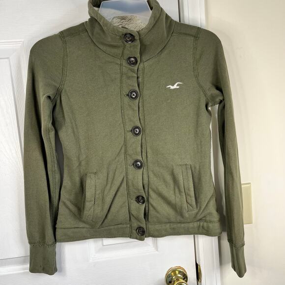 Hollister Womens Small Army Green Sherpa Lined Short Jacket Button Front - Picture 1 of 7